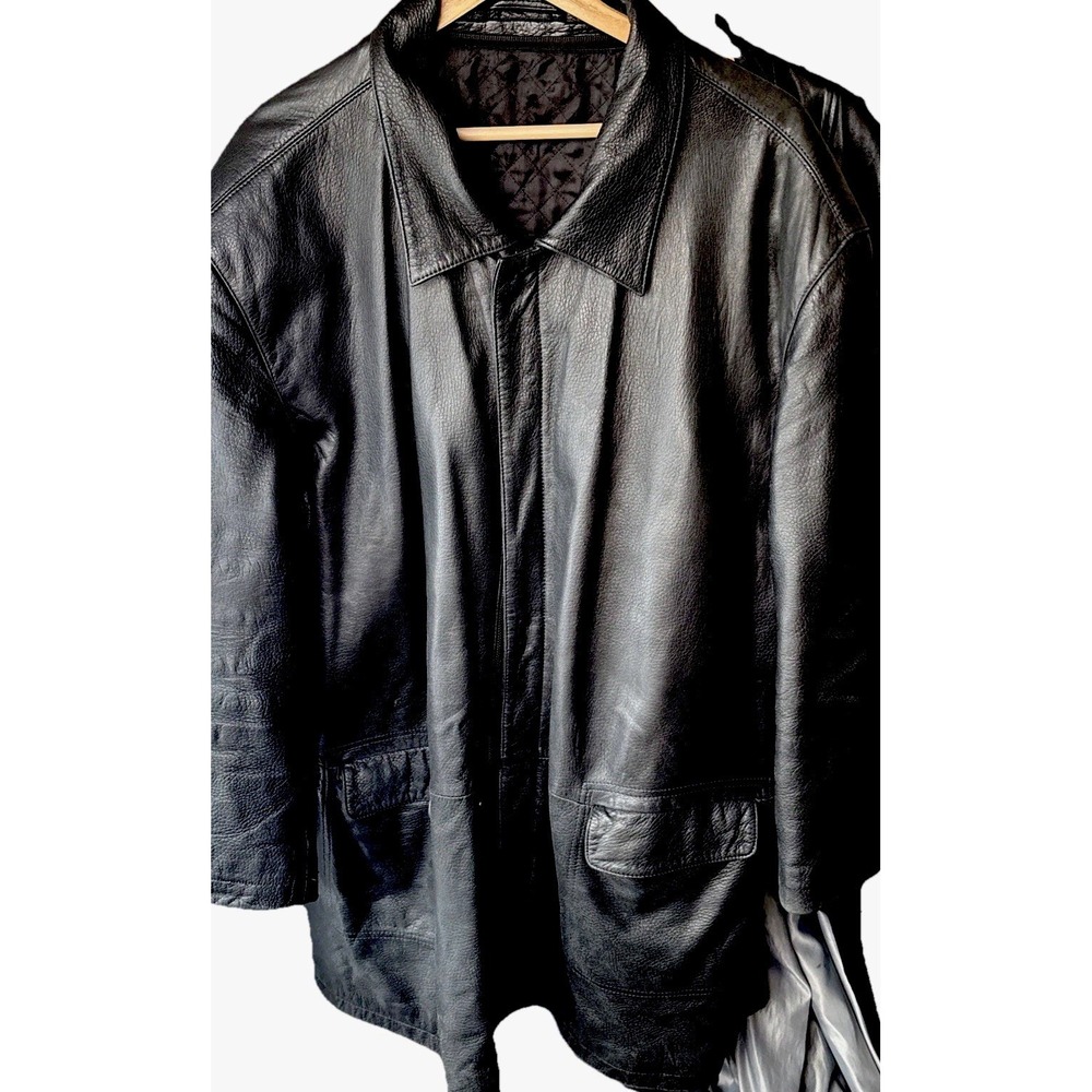 Vtg rare Lamb skin black  Leather Field/Car Coat Jacket fr Montreal Canada  52"